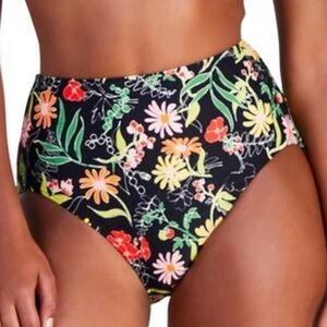 NWT💐Kate Spade High Waist Bikini BOTTOMS in Floral Rooftop Garden Sz Small